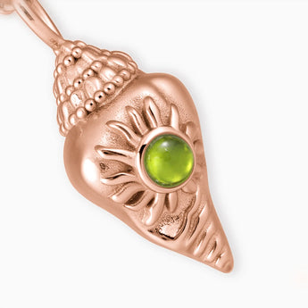 18KT Rose Gold Vermeil Round Peridot Sun Conch Necklace - Tidal Glow Detail View