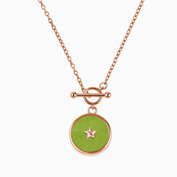 18KT Rose Gold Vermeil Round Peridot Toggle Clasp Necklace - Inner Star Front View