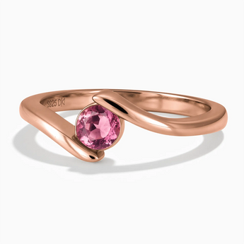 18KT Rose Gold Vermeil Round Pink Tourmaline Bypass Ring - Soft Haven Front View