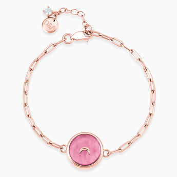 18KT Rose Gold Vermeil Round Pink Tourmaline Paperclip Bracelet - Solo Moon Front View