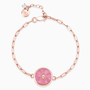 18KT Rose Gold Vermeil Round Pink Tourmaline Paperclip Bracelet - Solo Sun Front View