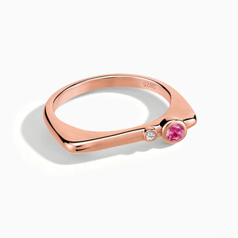 18KT Rose Gold Vermeil Round Pink Tourmaline Puzzle Stacking Ring - Minimal Still Front View