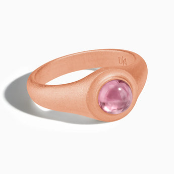 18KT Rose Gold Vermeil Round Pink Tourmaline Sandblasted Ring - Matte Sculpt Front View