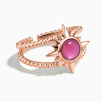 18KT Rose Gold Vermeil Round Pink Tourmaline Sunburst Twisted Ring - Soleil Ray Front View