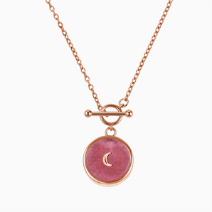 18KT Rose Gold Vermeil Round Pink Tourmaline Toggle Clasp Necklace - Inner Moon Front View