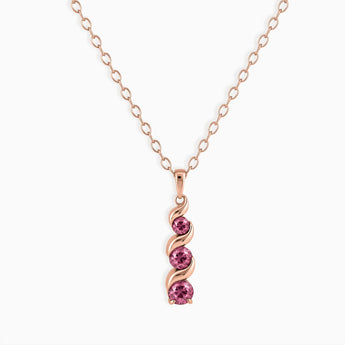 18KT Rose Gold Vermeil Round Pink Tourmaline Triple Gemstone Twisted Necklace - Spiral Rondo Front View