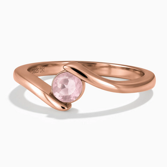18KT Rose Gold Vermeil Round Rose Quartz Bypass Ring - Soft Haven Front View