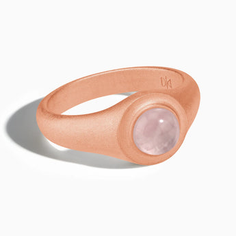 18KT Rose Gold Vermeil Round Rose Quartz Sandblasted Ring - Matte Sculpt Front View