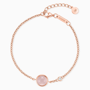 18KT Rose Gold Vermeil Round Rose Quartz Spinner Bracelet - Revolve Front View