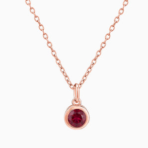18KT Rose Gold Vermeil Round Ruby Bezel Necklace - Elara Front View