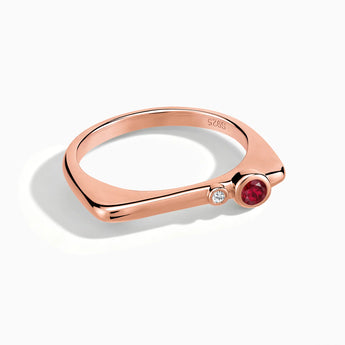18KT Rose Gold Vermeil Round Ruby Puzzle Stacking Ring - Minimal Still Front View