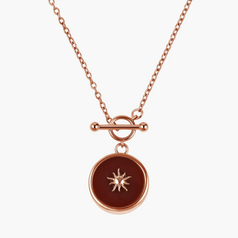 18KT Rose Gold Vermeil Round Ruby Toggle Clasp Necklace - Inner Sun Front View