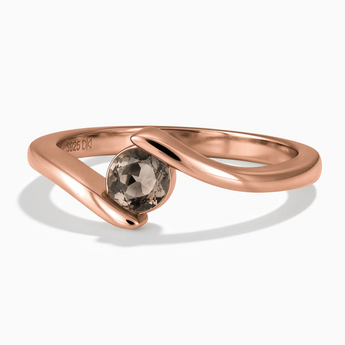 18KT Rose Gold Vermeil Round Smoky Quartz Bypass Ring - Soft Haven Front View