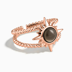 18KT Rose Gold Vermeil Round Smoky Quartz Sunburst Twisted Ring - Soleil Ray Front View