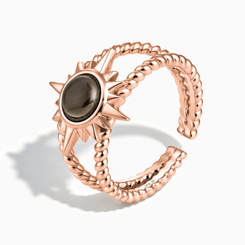 18KT Rose Gold Vermeil Round Smoky Quartz Sunburst Twisted Ring - Soleil Ray Side View