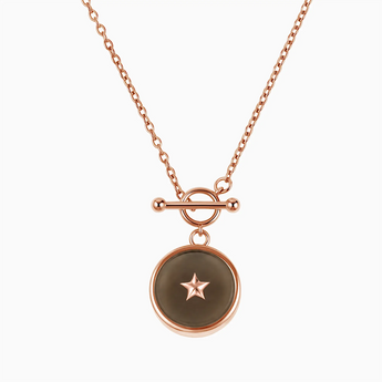 18KT Rose Gold Vermeil Round Smoky Quartz Toggle Clasp Necklace - Inner Star Front View