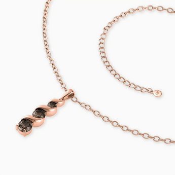 18KT Rose Gold Vermeil Round Smoky Quartz Triple Gemstone Twisted Necklace - Spiral Rondo Side View
