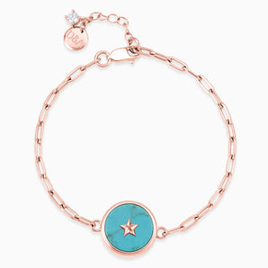 18KT Rose Gold Vermeil Round Turquoise Paperclip Bracelet - Solo Star Front View