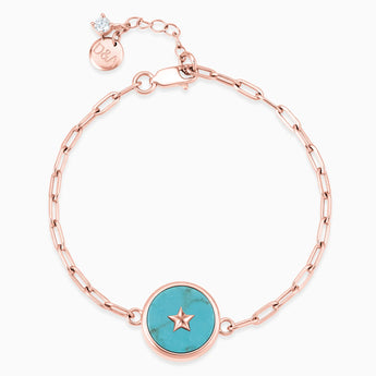 18KT Rose Gold Vermeil Round Turquoise Paperclip Bracelet - Solo Star Front View