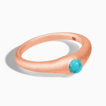 18KT Rose Gold Vermeil Round Turquoise Sandblasted Dome Ring - Morning Frost Front View