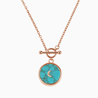 18KT Rose Gold Vermeil Round Turquoise Toggle Clasp Necklace - Inner Moon Front View