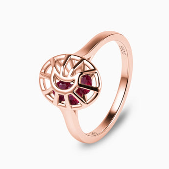 18KT Rose Gold Vermeil Ruby Crescent Moon Hollow Oval Shaker Ring - Soul Cage Side View