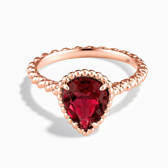 18KT Rose Gold Vermeil Ruby Pear Ring - Still Light Front View