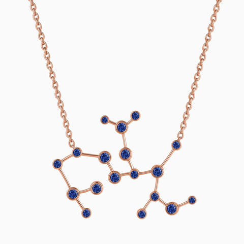 18KT Rose Gold Vermeil Sagittarius Zodiac Constellation Necklace - Blue Sapphire Front View