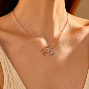 18KT Rose Gold Vermeil Sagittarius Zodiac Constellation Necklace - Blue Sapphire Model Shot