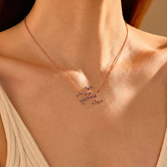 18KT Rose Gold Vermeil Sagittarius Zodiac Constellation Necklace - Blue Sapphire Model Shot