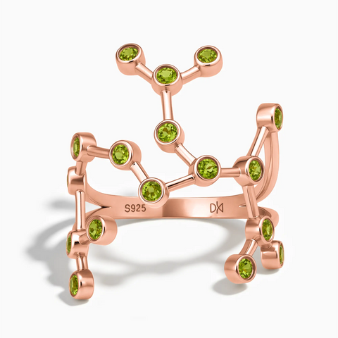 18KT Rose Gold Vermeil Sagittarius Zodiac Constellation Ring - Peridot Front View