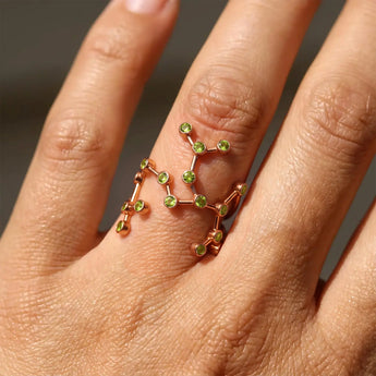 18KT Rose Gold Vermeil Sagittarius Zodiac Constellation Ring - Peridot Model Shot