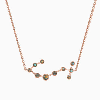 18KT Rose Gold Vermeil Scorpio Zodiac Constellation Necklace - Labradorite Front View