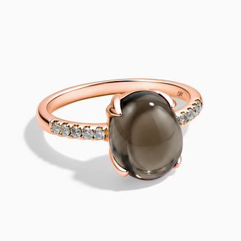 18KT Rose Gold Vermeil Smoky Quartz Cabochon Ring - Minimal Spiritual Front View