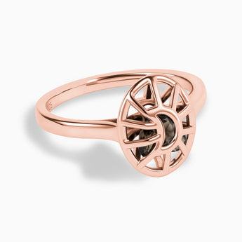 18KT Rose Gold Vermeil Smoky Quartz Crescent Moon Hollow Oval Shaker Ring - Soul Cage Angled Front View
