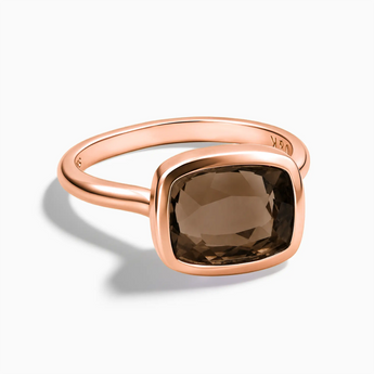 18KT Rose Gold Vermeil Smoky Quartz Cushion Ring - Pure Hush Front View