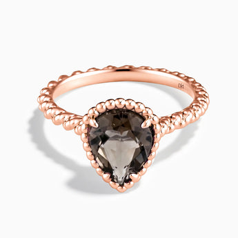 18KT Rose Gold Vermeil Smoky Quartz Pear Ring - Still Light Front View