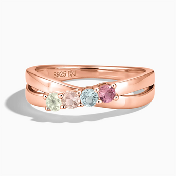 18KT Rose Gold Vermeil Spring Dewdrops Four Round Stone Crossover Ring - Seasons Rhythm Front View