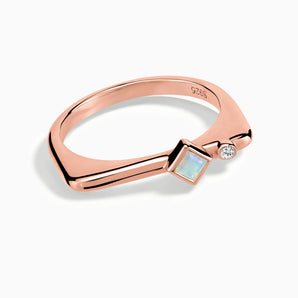 18KT Rose Gold Vermeil Square Opal Puzzle Stacking Ring - Minimal Light Front View