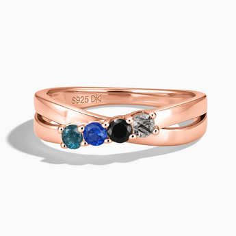 18KT Rose Gold Vermeil Starry Abyss Four Round Stone Crossover Ring - Seasons Rhythm Front View