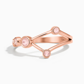 18KT Rose Gold Vermeil Taurus Zodiac Constellation Ring - Rose Quartz Front View