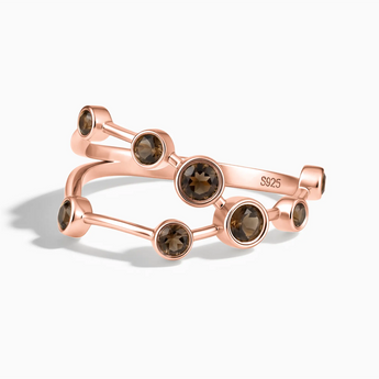 18KT Rose Gold Vermeil Taurus Zodiac Constellation Ring - Smoky Quartz Front View