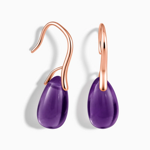 18KT Rose Gold Vermeil Teardrop Amethyst Dangle Earrings - Dew Arc Front View