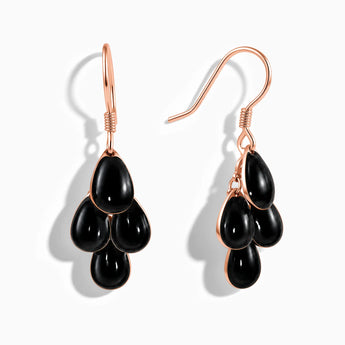 18KT Rose Gold Vermeil Teardrop Black Onyx Dangle Earrings - Petal Rain Front View