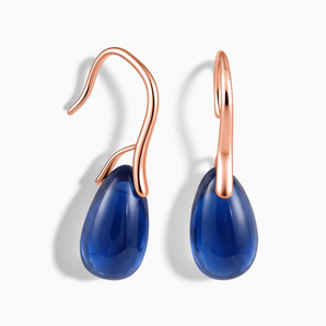 18KT Rose Gold Vermeil Teardrop Blue Sapphire Dangle Earrings - Dew Arc Front View