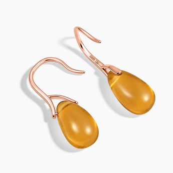 18KT Rose Gold Vermeil Teardrop Citrine Dangle Earrings - Dew Arc Side View