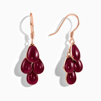 18KT Rose Gold Vermeil Teardrop Garnet Dangle Earrings - Petal Rain Front View