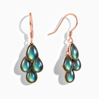 18KT Rose Gold Vermeil Teardrop Labradorite Dangle Earrings - Petal Rain Front View