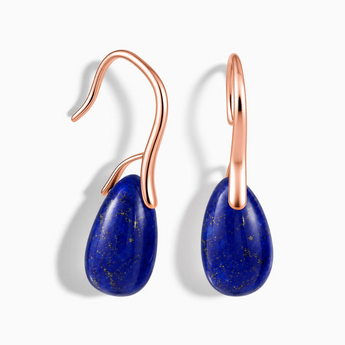 18KT Rose Gold Vermeil Teardrop Lapis Lazuli Dangle Earrings - Dew Arc Front View
