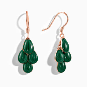 18KT Rose Gold Vermeil Teardrop Malachite Dangle Earrings - Petal Rain Front View
